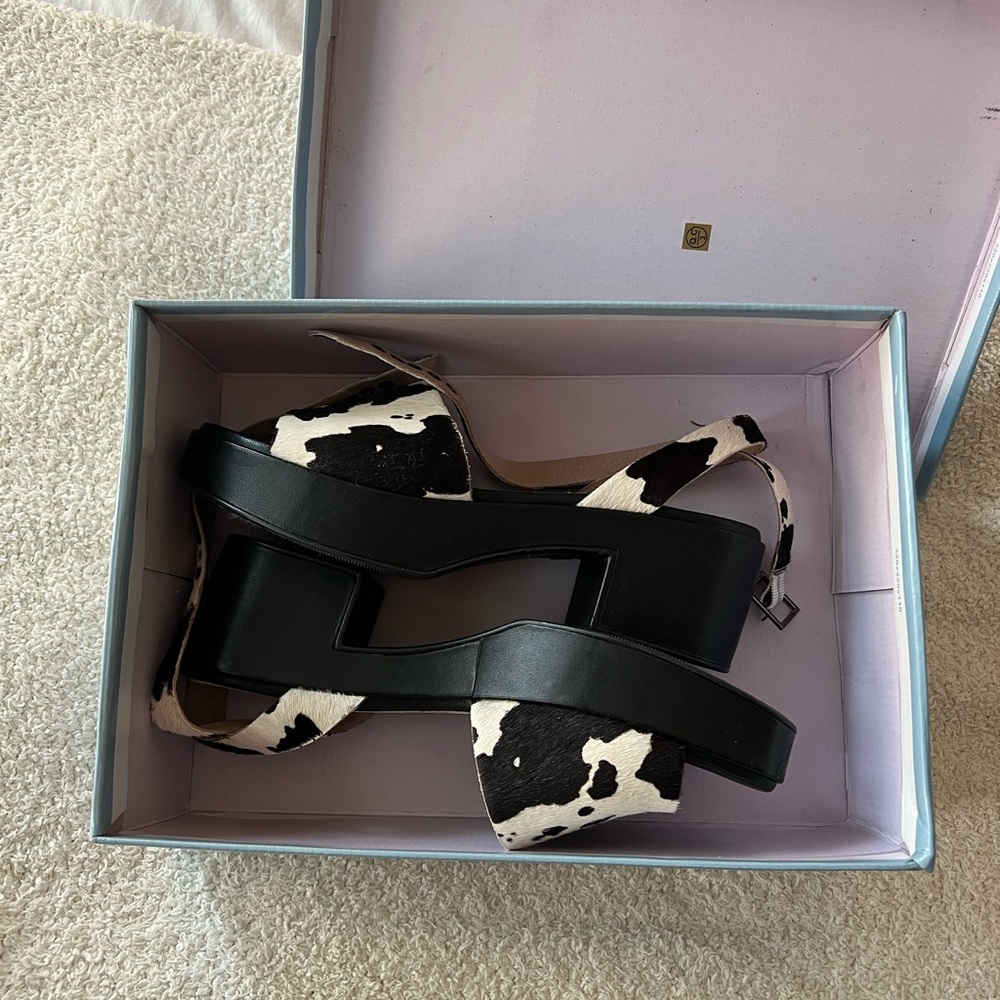 Seychelles Calming Influence Platform Sandals in Cow Print